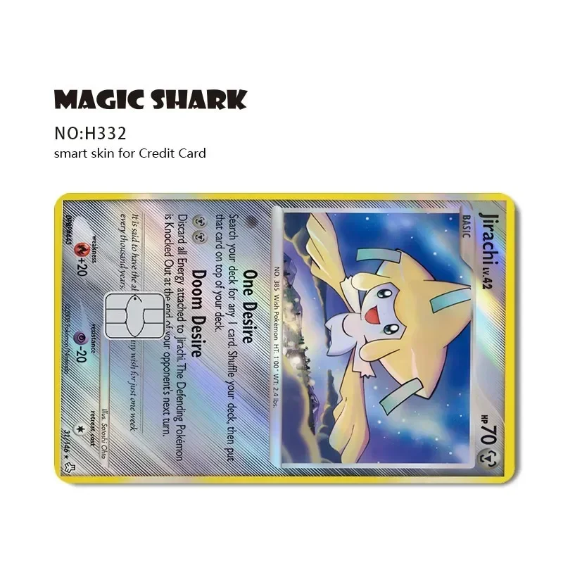 Tiburón mágico lindo Jirachi Celebi TCG holográfico láser débito tarjeta de crédito piel película pegatina cubierta No se decolora lado frontal