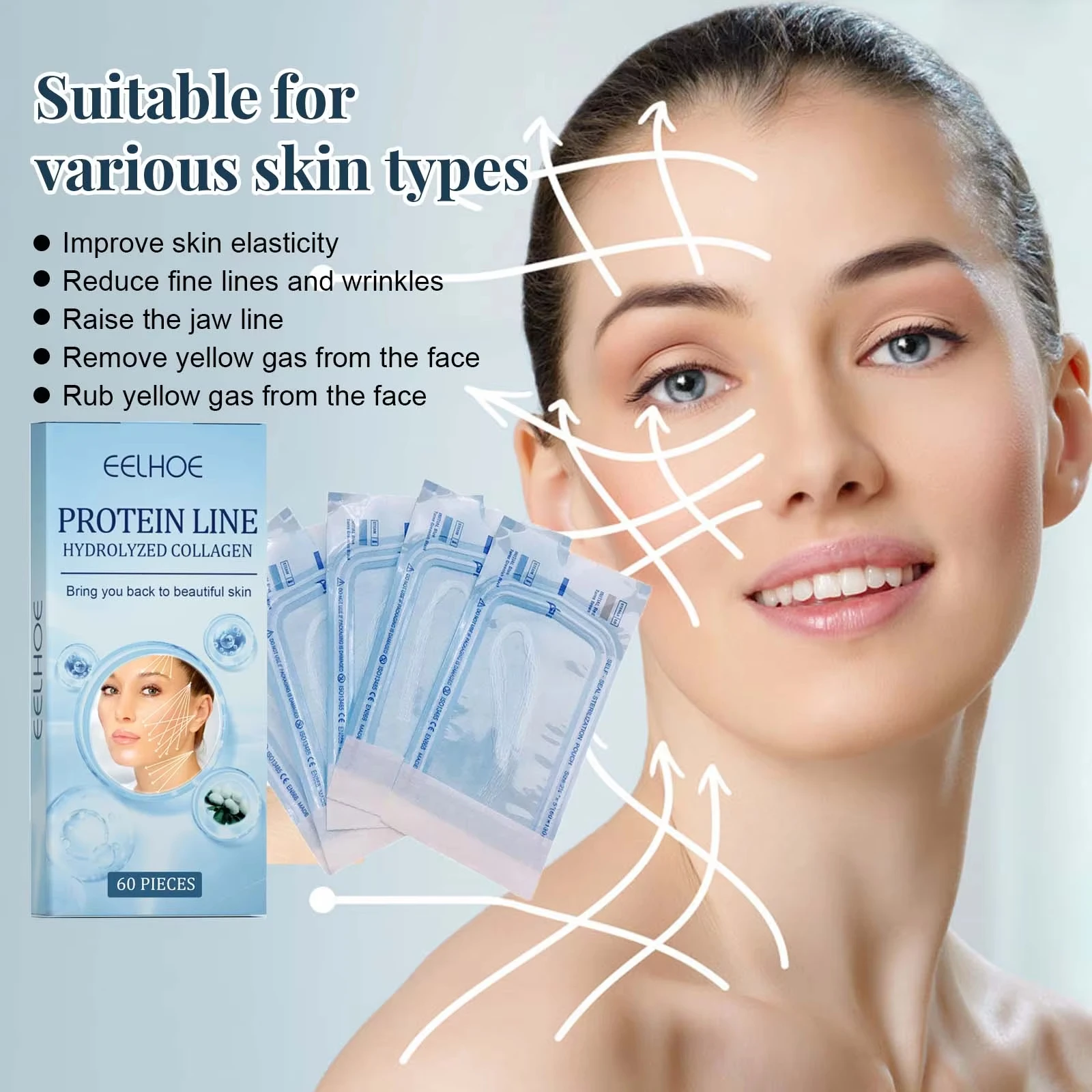60Pcs Gold Protein Line Soluble Protein Threads Anti-wrinkle Firming Facial Filler Absorbable Boost Pore Minimizer Facial Care