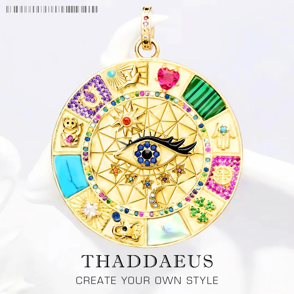 

Pendant Large Amulet Magical Lucky Heart Cat Elephant Clover Symbols Fatima Golden Jewelry 925 Sterling Silver Women Men Gift