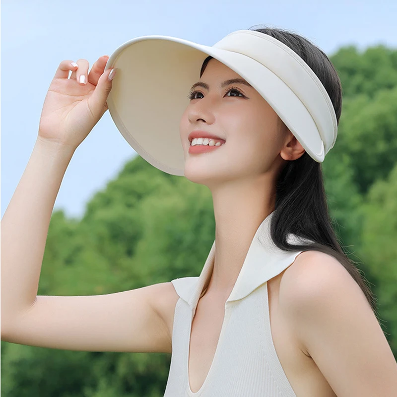 Summer Empty Top Sun Hat for Women Outdoor Beach Sunscreen Visor Cap Female UV Protection Big Brim Sun Hat Folding Sport Sun Cap