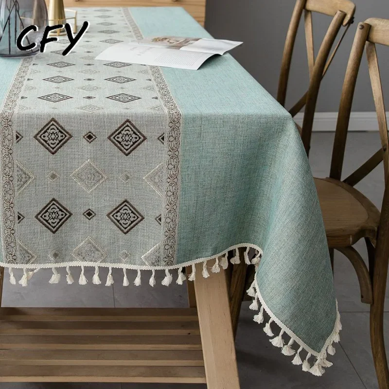 Cotton Linen Traditional Chinese Style Plaid  Rectangular Table Cloth Vintage Tea Table Cover Cloth Table Cover for kitchen