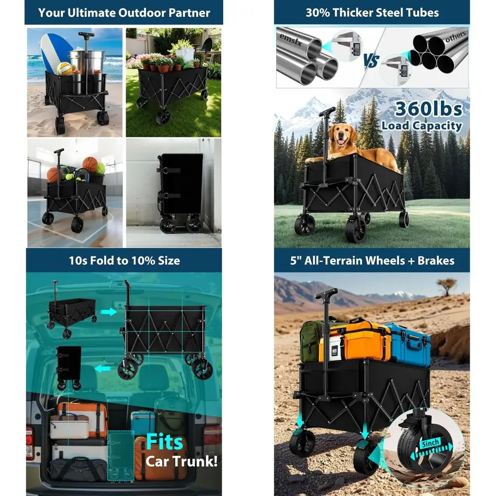 

Extra Large Heavy-Duty Collapsible Beach Cart with 360lbs Capacity for All-Terrain Use