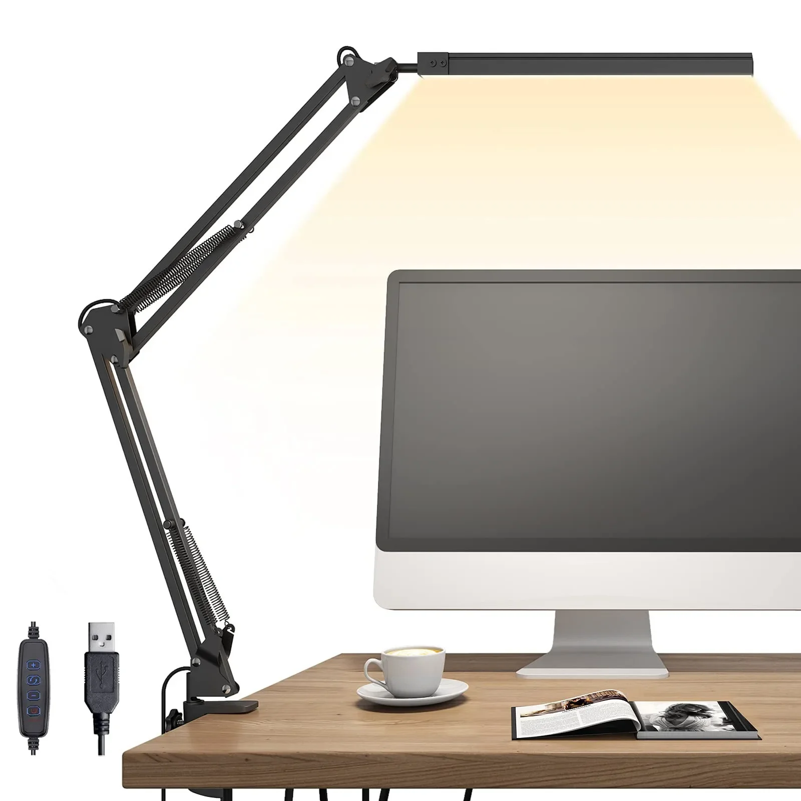 Long arm LED desk lamp, folding beauty manicure embroidery eye protection clip desk lamp