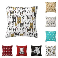 English Bull Terrier Dog Love Cushion Cover Pillowcase for Sofa Funny Animal Throw Pillow Case Living Room Bedroom Decoration