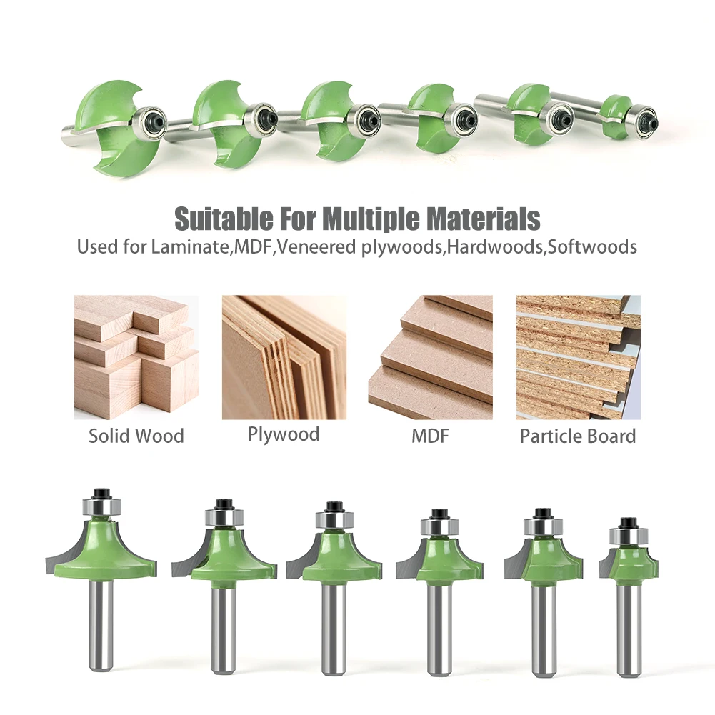 Straight End Madeira Router, Aparador, Limpeza Flush Trim, Canto Redondo Cove Box, Bits Ferramenta, Fresa, Novo, 8mm Shank