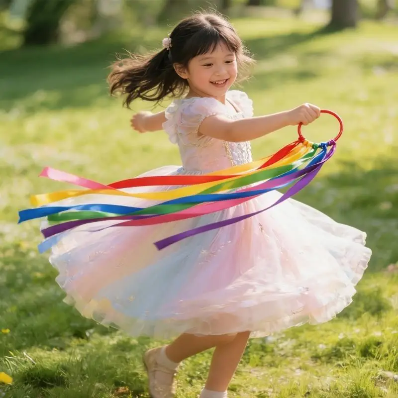 Rainbow Colored Streamers Wrist Accessories Gymnastics Ribbons for Childrens Parties And Team Sports view 2