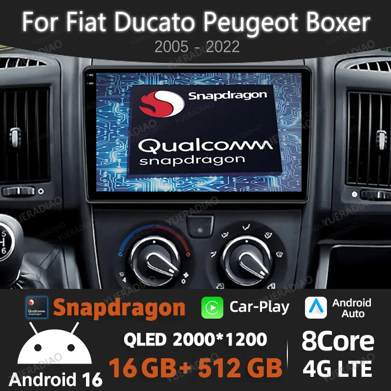 Android 16 Car Radio For Fiat Ducato 2005 - 2023 Citroen Jumper Peugeot Boxer Multimedia Stereo Video Player 4G LTE 5G WIFI 2DIN