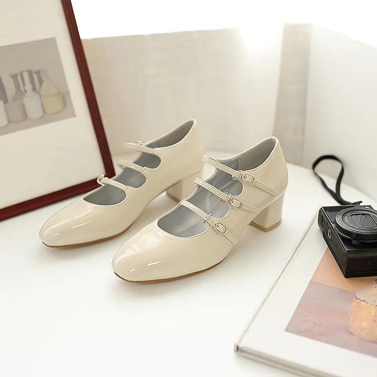 

Новинка 2025, женские туфли Мэри Джейн, женские туфли в стиле ретро на одной пуговице, на среднем каблуке, на толстом каблуке, на одной платформе Хепберн