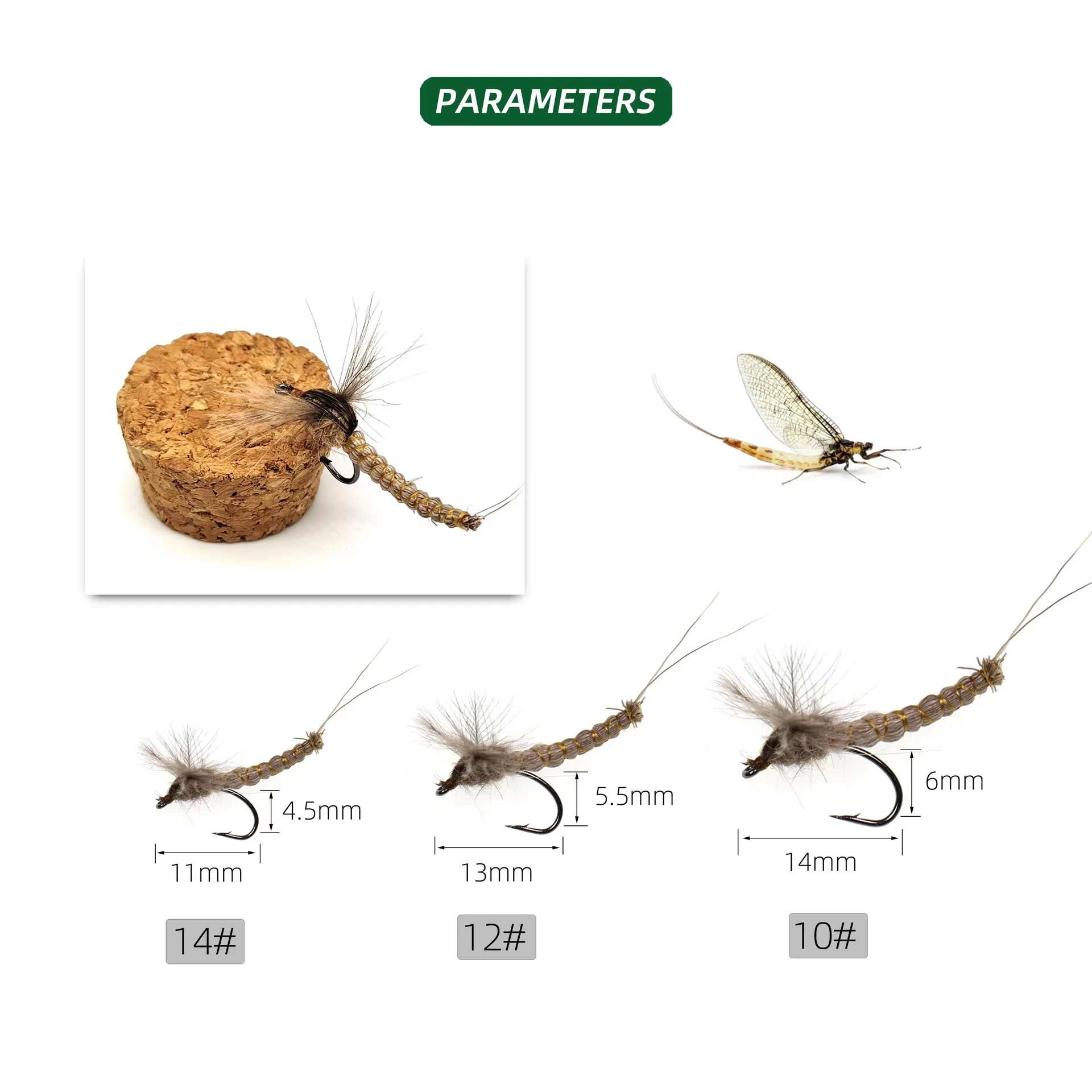 1/3/5 Stück Hirschhaar Eintagsfliege # 10 # 12 # 14 trockene Fliegenfischen-Fliegen, Hirschhaar, Körper, Fliegenbindehaken für Flussforelle, Barsch, Lachs – Detail 4