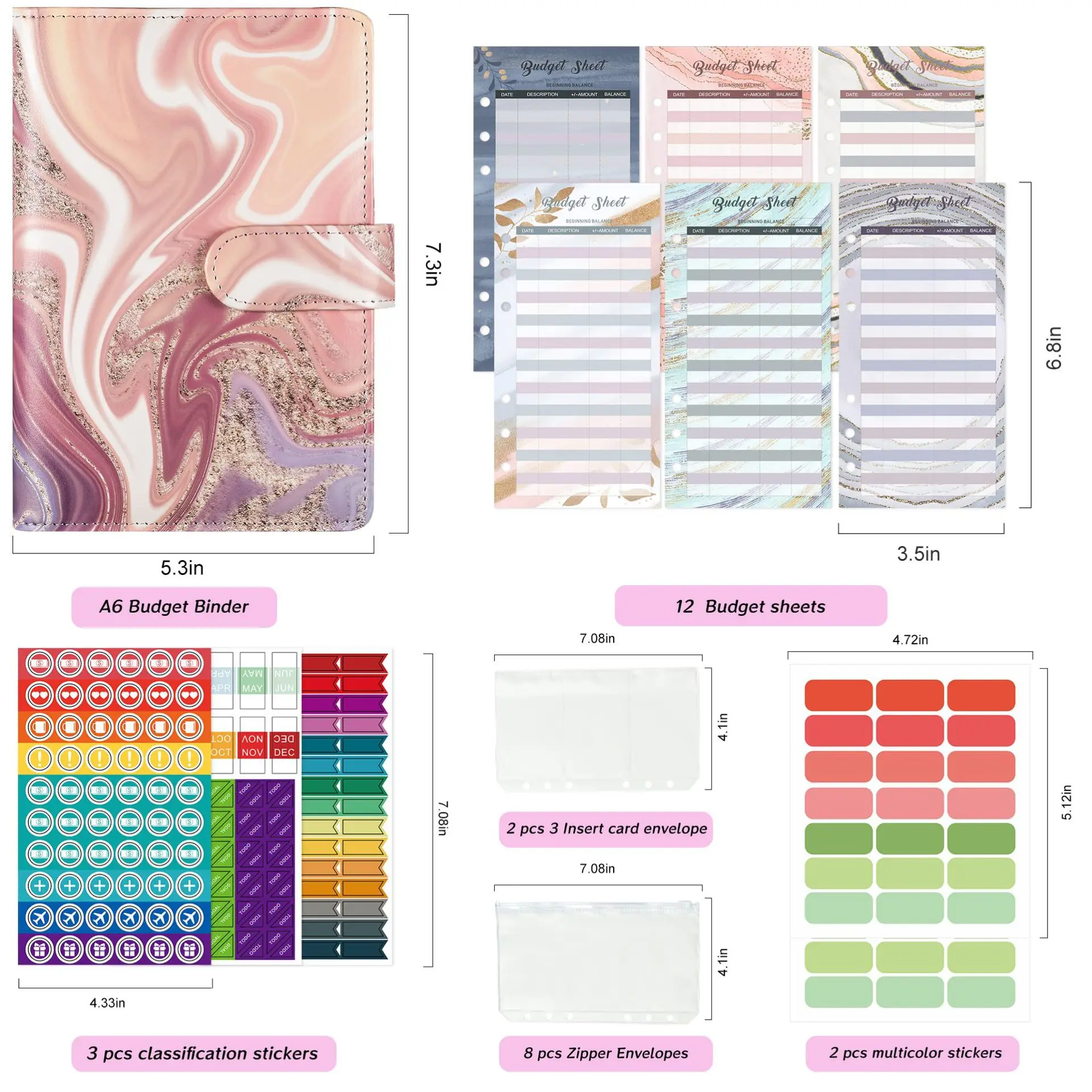 

A6 Watercolor Printed Money Budget Plan Binder Zip envelope Cash envelope budget for money organizer budget binding