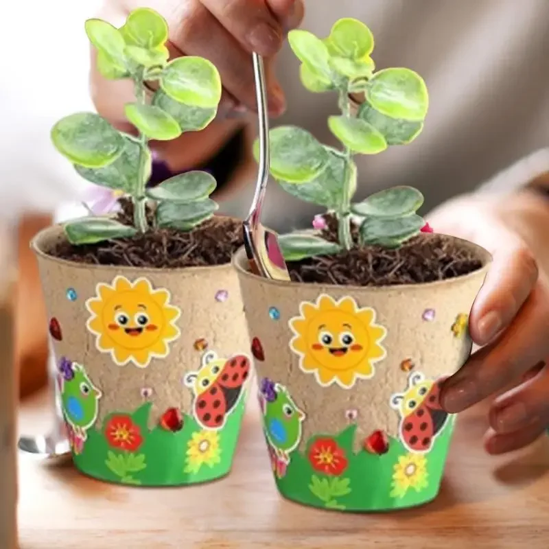 Handmade Flower Pot Craft Kit With Domes Color Paper Sheets Stickers DIY Garden Pots Making Set For Kids Classroom Art Activitie