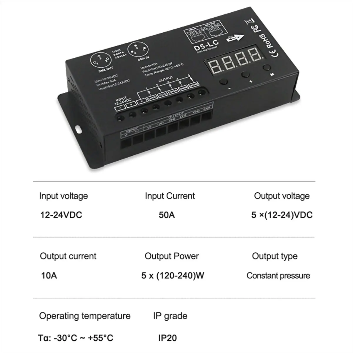 

АКЦИЯ! Светодиодный контроллер высокой мощности DMX512, 5 каналов, 10 А/CH, драйвер диммера DMX512, 12 В-24 В постоянного тока, MAX 1200 Вт для светодиодной ленты Rgbcw, свет