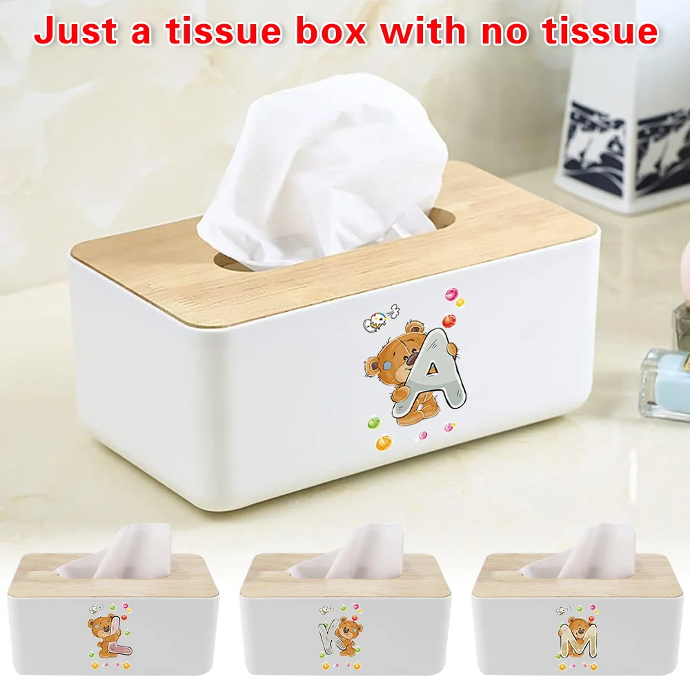 

Portable Napkin Rings Case Paper Box Wooden Lid Removable Reusable Storage Tissue Box Paper Organizer Bear Letter Pattern