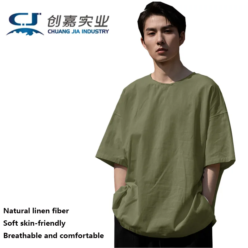 

Linen Spring Summer Men's Short-sleeved T-shirt White Temperament Simple Top Youth Vitality Outdoor Leisure Sports Cool Clothing