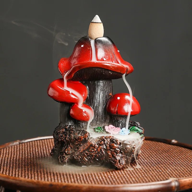 Harz-Pilz-Wasserfall-Rückfluss-Räuchergefäß, Blumen, Teich-Räucherstäbchenhalter für Zuhause, Entspannung, Halloween und Osterdekorationen