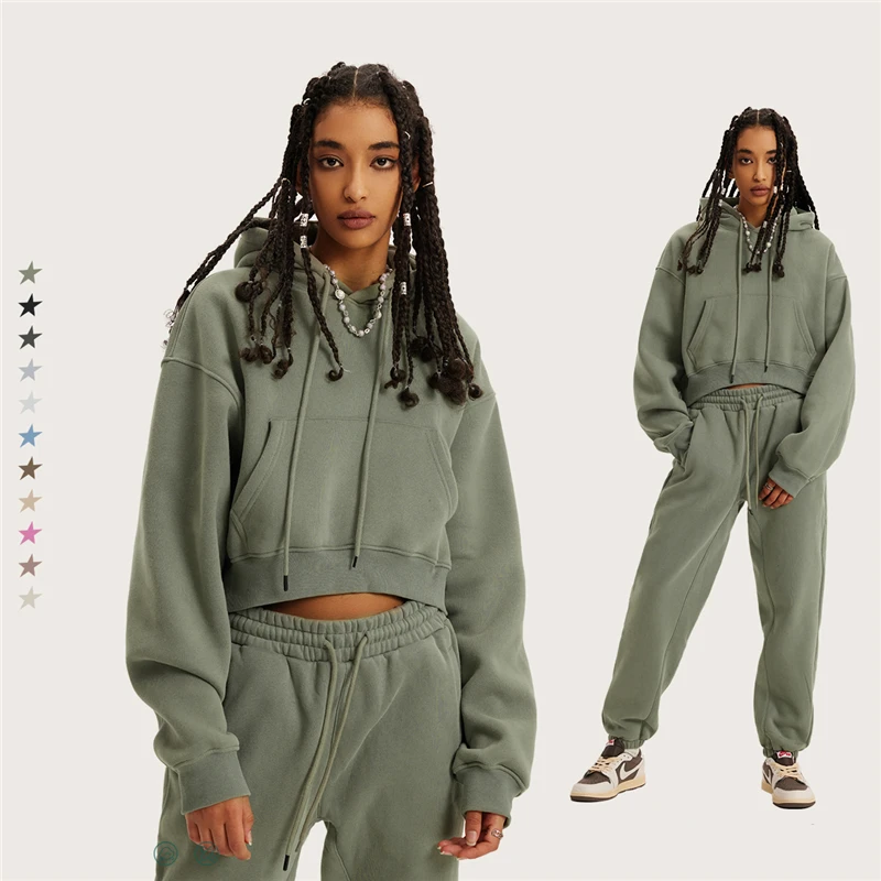 Autumn Sexy Women Super-short Fleece Cropped Hoodie Hip Hop Loose Fit Raglan Pullover Streetwear