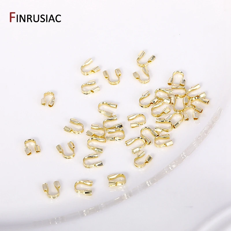 100PCS/lot 14k/18k Gold Plated Wire Guardian Cord Protector, Brass U Shape Wire Protectors Connector For DIY Jewelry Making