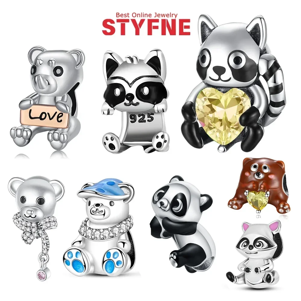 

Серебро 925, милый медведь, серия, бурый медведь, енот, помадка, медведь, бусины, подвески, подходят для оригинального браслета для женщин, ювелирные изделия своими руками, подарок