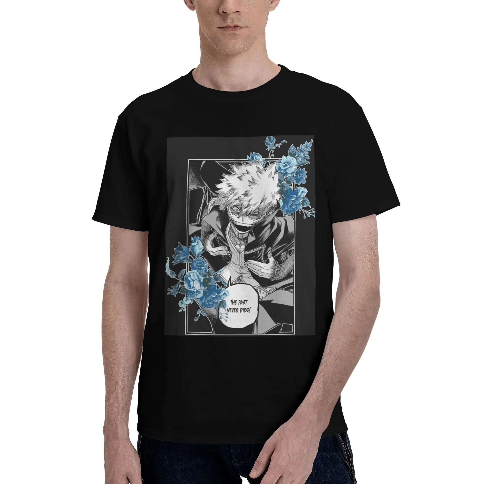 

My Hero Academia Dabi Anime Blue Flowers 100% Cotton T-Shirt Men's Funny T Shirts Men Crew Neck Short Sleeve S-6XL