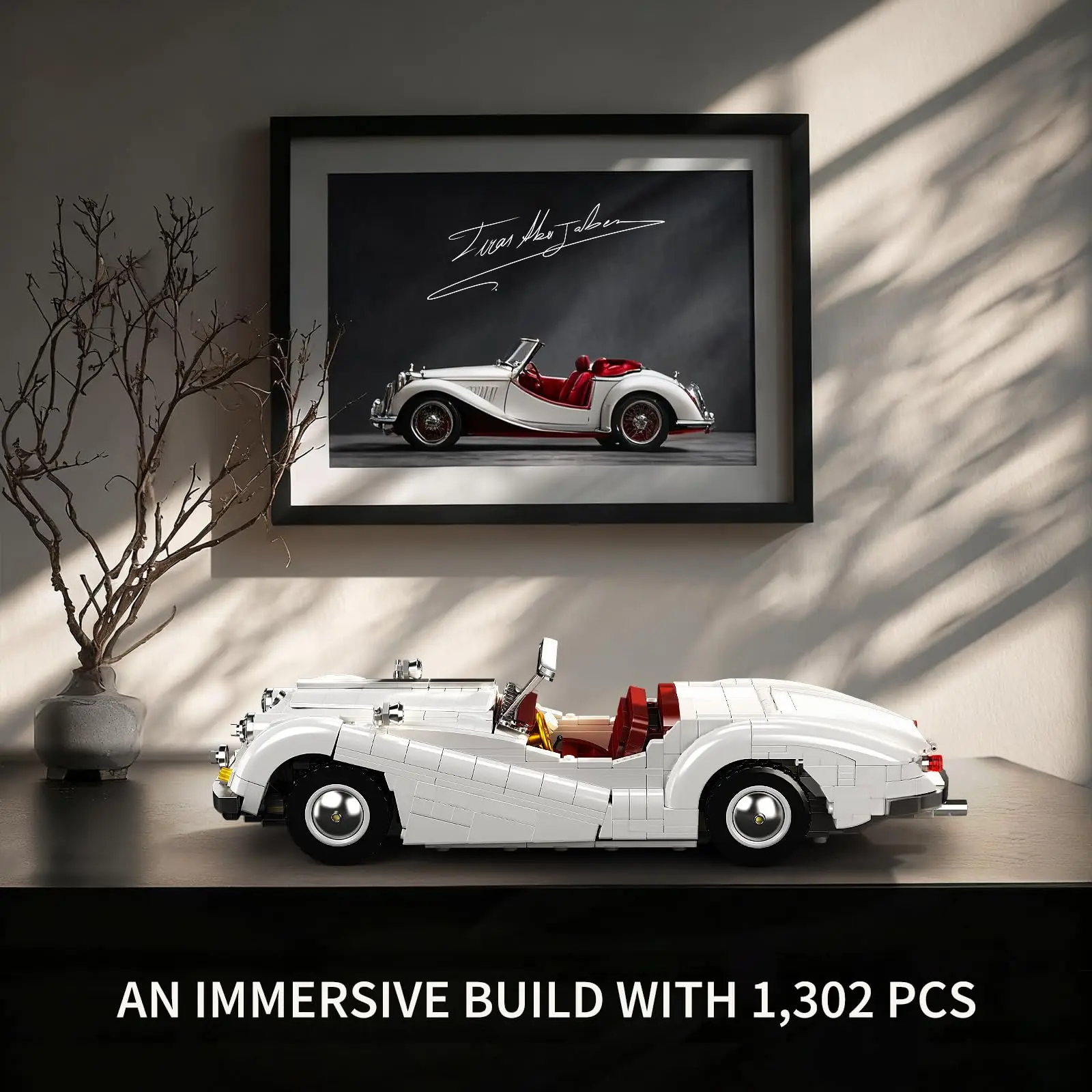 1302 Stück Sportwagen-Baustein-Sets, MOC Oldtimer-Modellbausatz Supercar Racing Modellbausätze, Sammlungen und Enthusiasten
