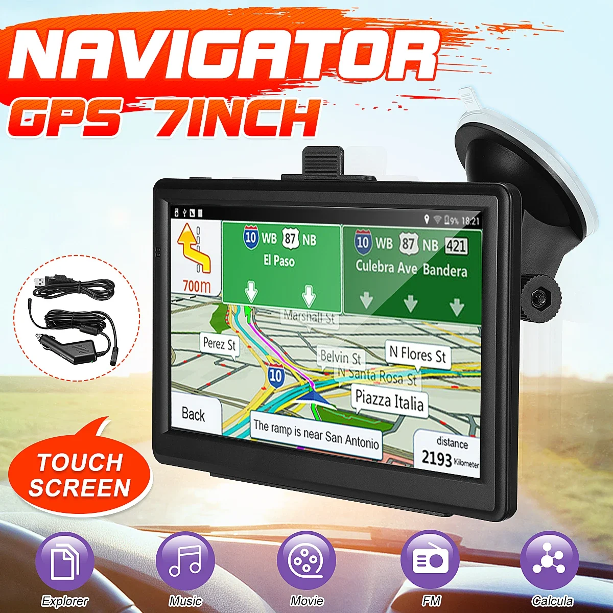 

7 inch HD Car GPS Navigation 128M RAM 8gb touch screen support Russia/EU/ America/Canada/Southeast Asia/AU NZ Maps Body Kit