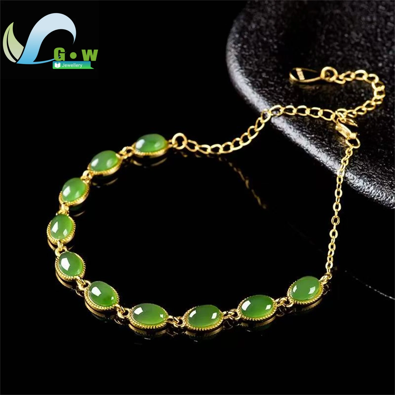 Natural Old Stock Green Hetian Jade Cabochon Bracelet Women's Daily Classic Minimalist Style Exquisite Retro Ethnic Style Gift