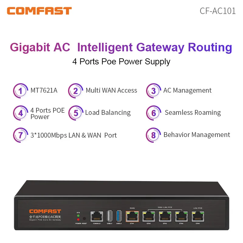 Roteadores Full Gigabit AC Core, Gateway de Autenticação, MT7621, CPU 880MHz, Wireless, Roaming, WiFi, Gerente de Projeto, CF-AC101, 10W