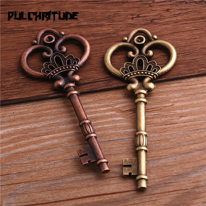 2Pcs 6 Color Metal Alloy Lovely Large Crown Key Charms Vintage Jewelry Keys Charms 32*84mm