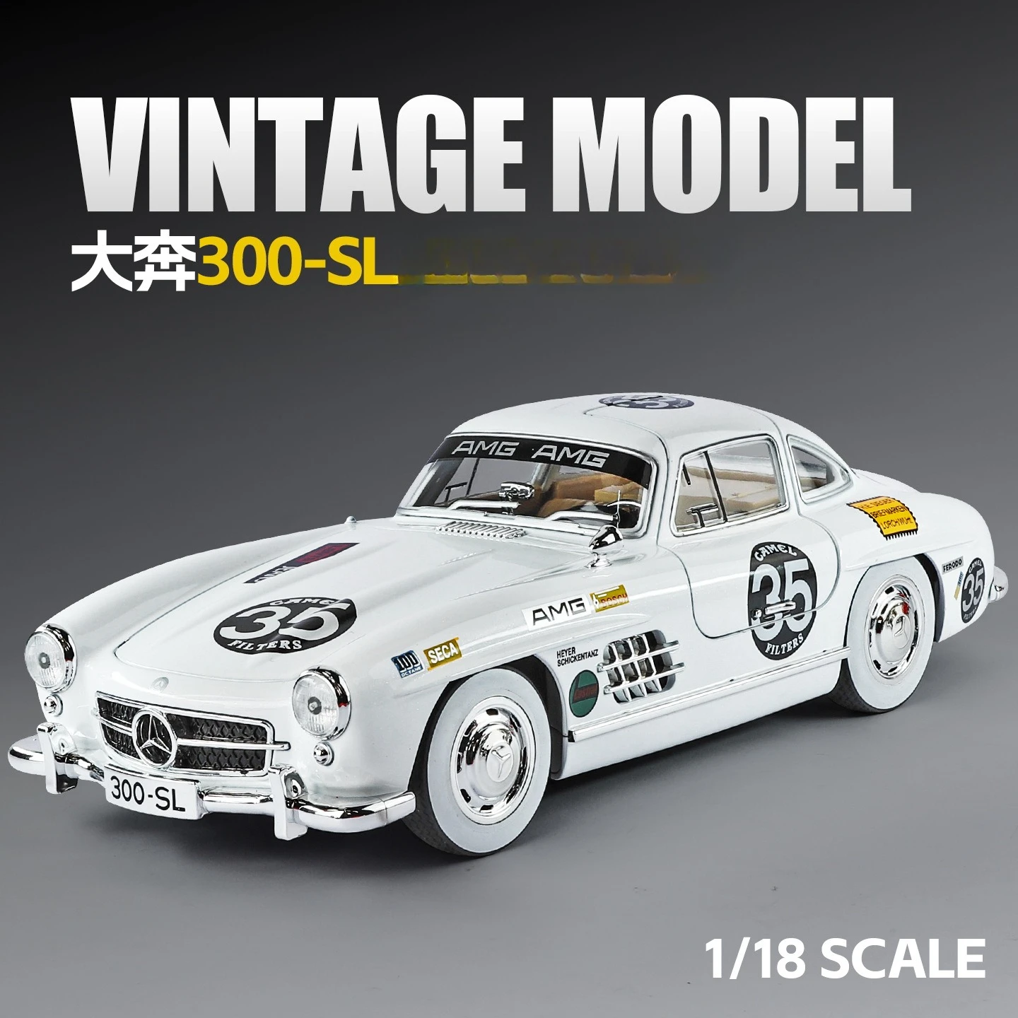 

1:18 Classic car 300SL printing version simulation alloy retro model sound and light sliding toy