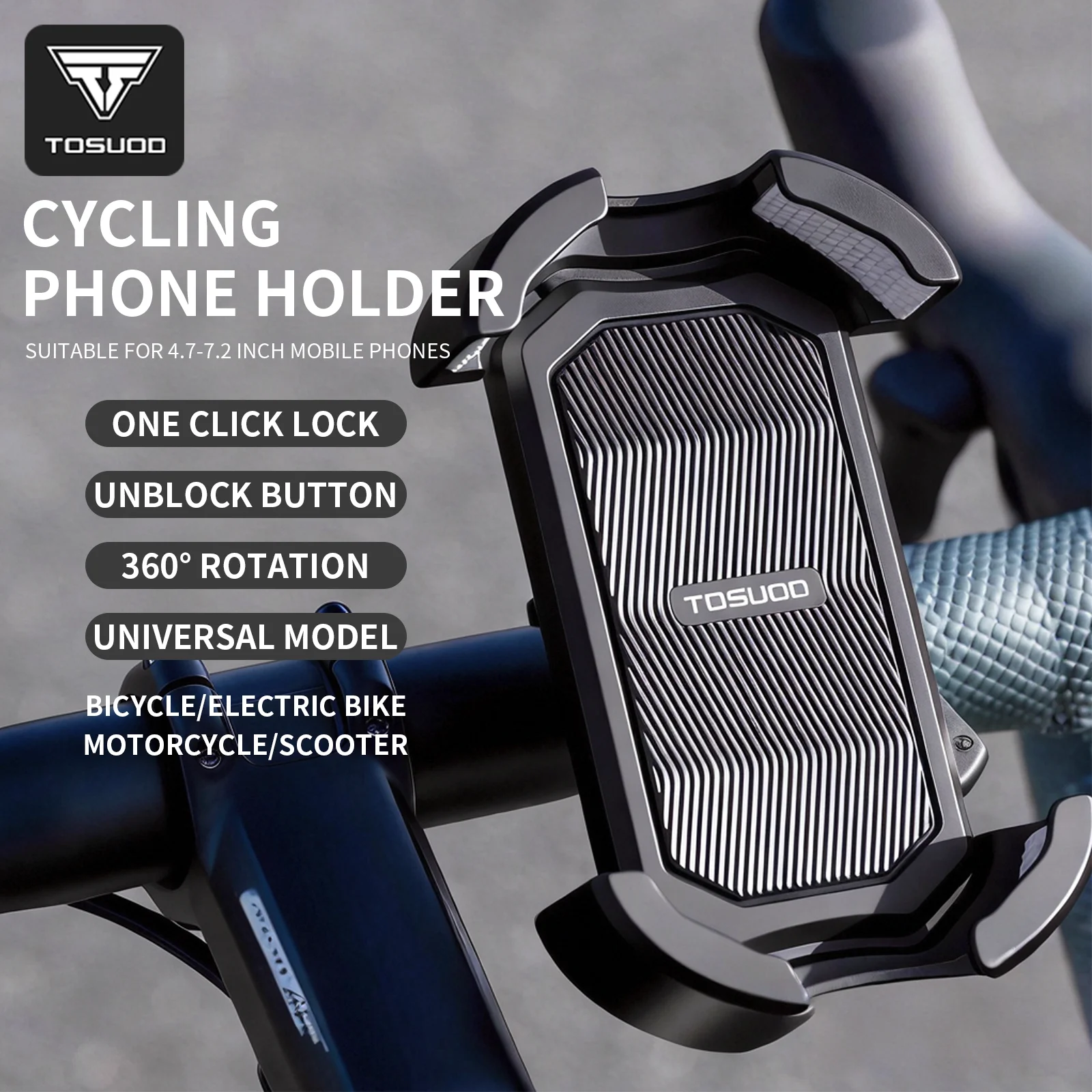 TOSUOD Motorcycle Phone Holder Motorbike Mirror Mobile Stand 360° View Cellphone Handlebar Bicycle Phone Holder