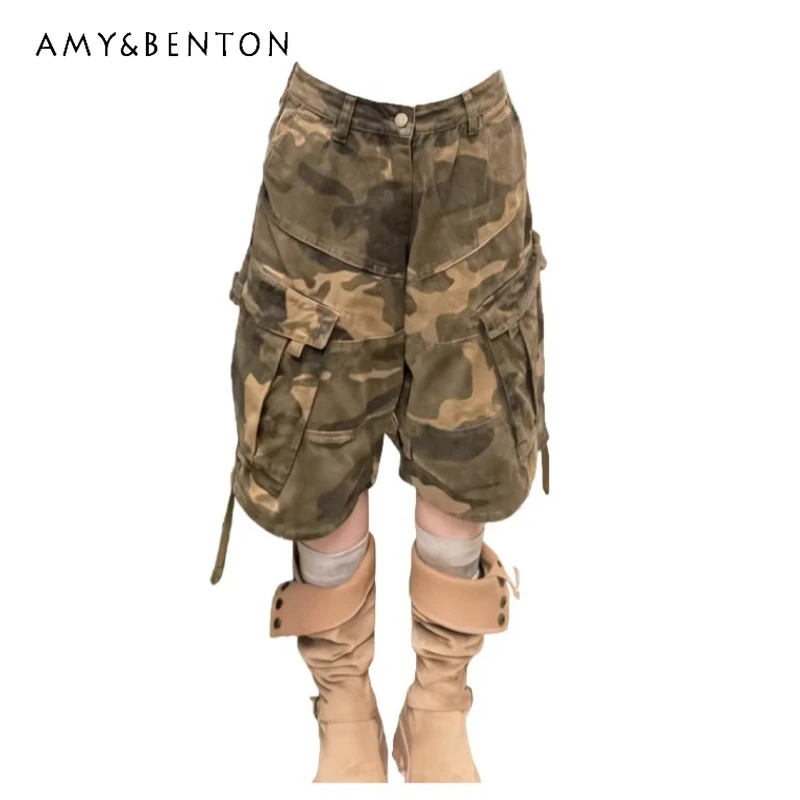 

American Retro Camouflage Women's Jeans 2026 Spring Summer New Sweet Cool Fashion Loose Versatile Wide-Leg Cropped Pants Ladies
