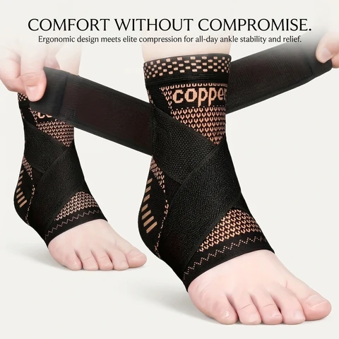 Ankle Brace Support, Adjustable Copper Compression Sleeve for Men & Women, Sports