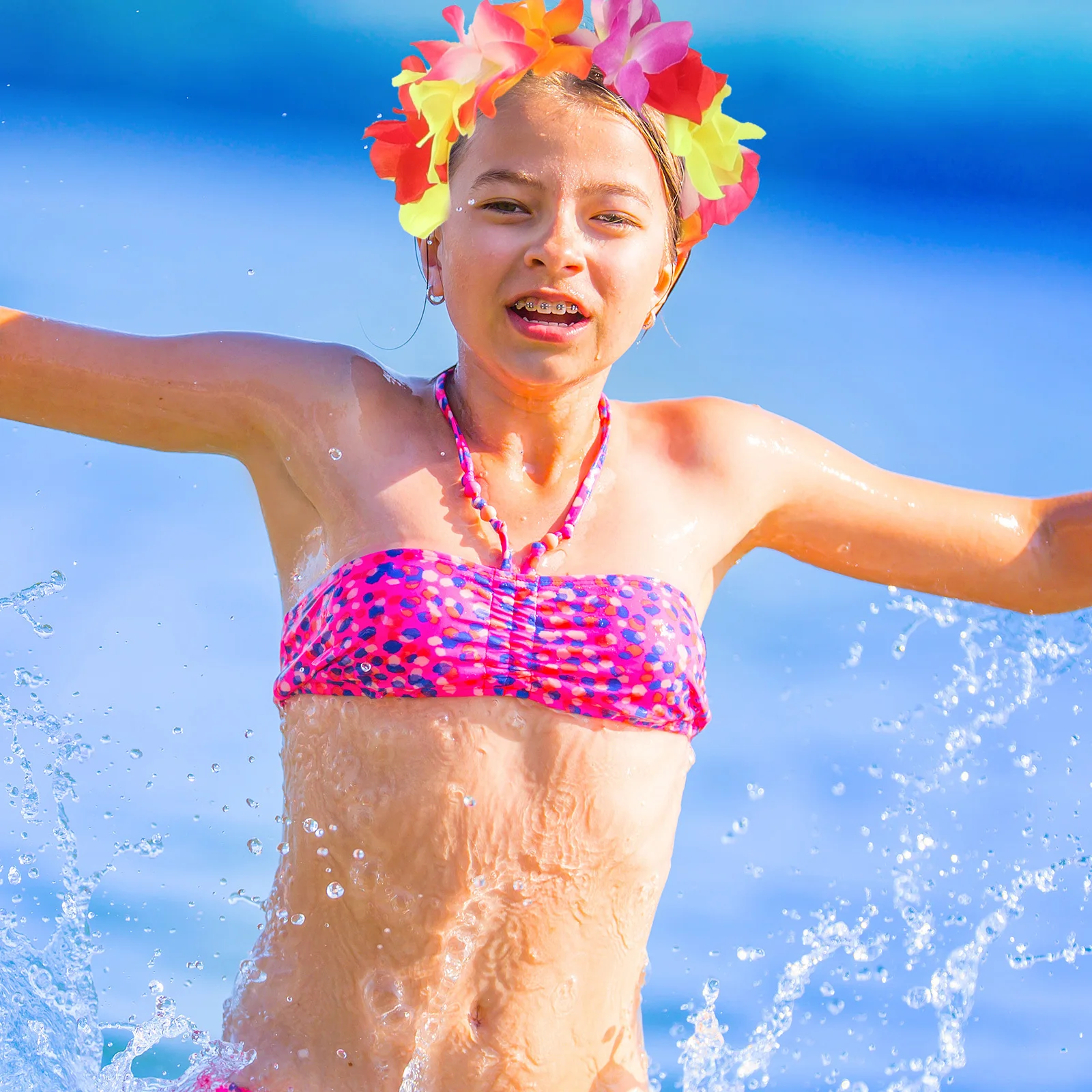 5 قطع من أزياء هاواي ذات طابع أوراق شجر، ملابس رقص قصيرة، ملابس ملونة مزينة بالزهور، مناسبة استوائية لقماش هاواي