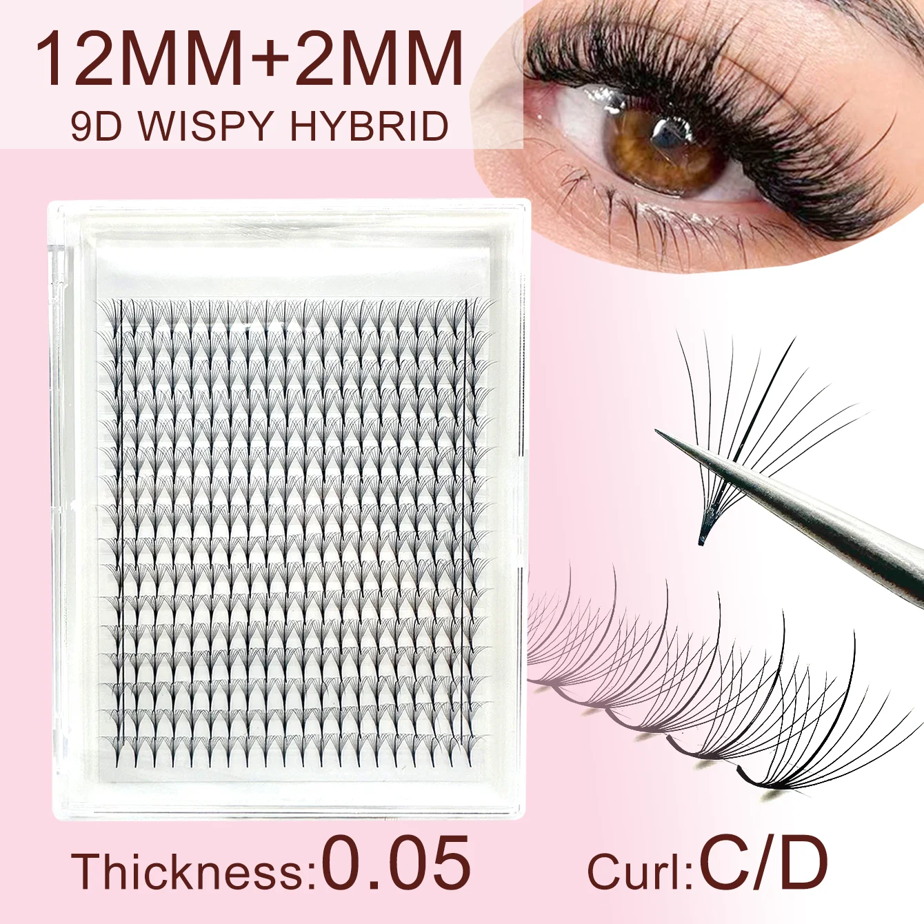 9D Wispy Spike, Premade Volume Fans, Kim K, Dcurl Eyelash Extension, Artificial Eyelashes Supplies, ULTRA DARK BLACK, 320Pcs