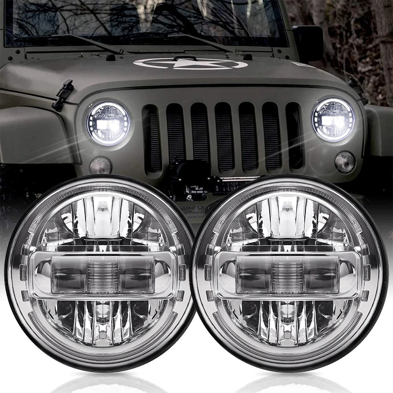 

7INCH LED Headlights High/Low Beam for Jeep Wrangler JK TJ Lada 4x4 Land Rover 90 110 Defender Hummer H1 H2 White DRL Round