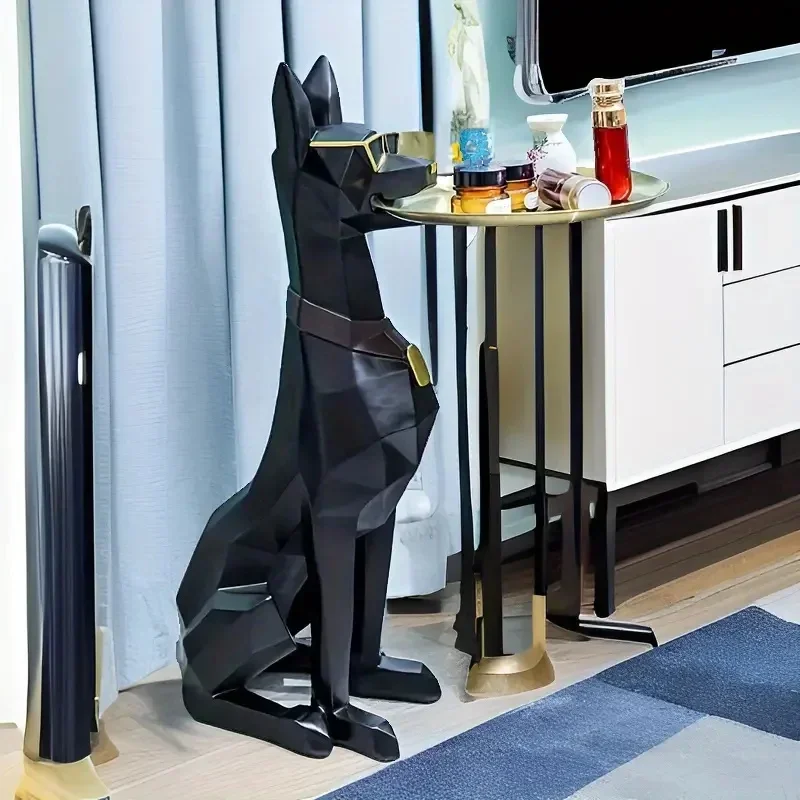 Resin Doberman Dog Statue Luxury Interior Side Table Puppy Sculpture Charming Doberman Pinscher Figurine Tray Home Decoration