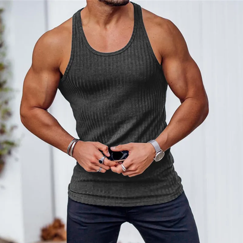 Men's Summer O-neck loose stripe gym Tank top Men Fitness sleeveless pullover Sports Undershirt Elasticity casual vest men tops image 5