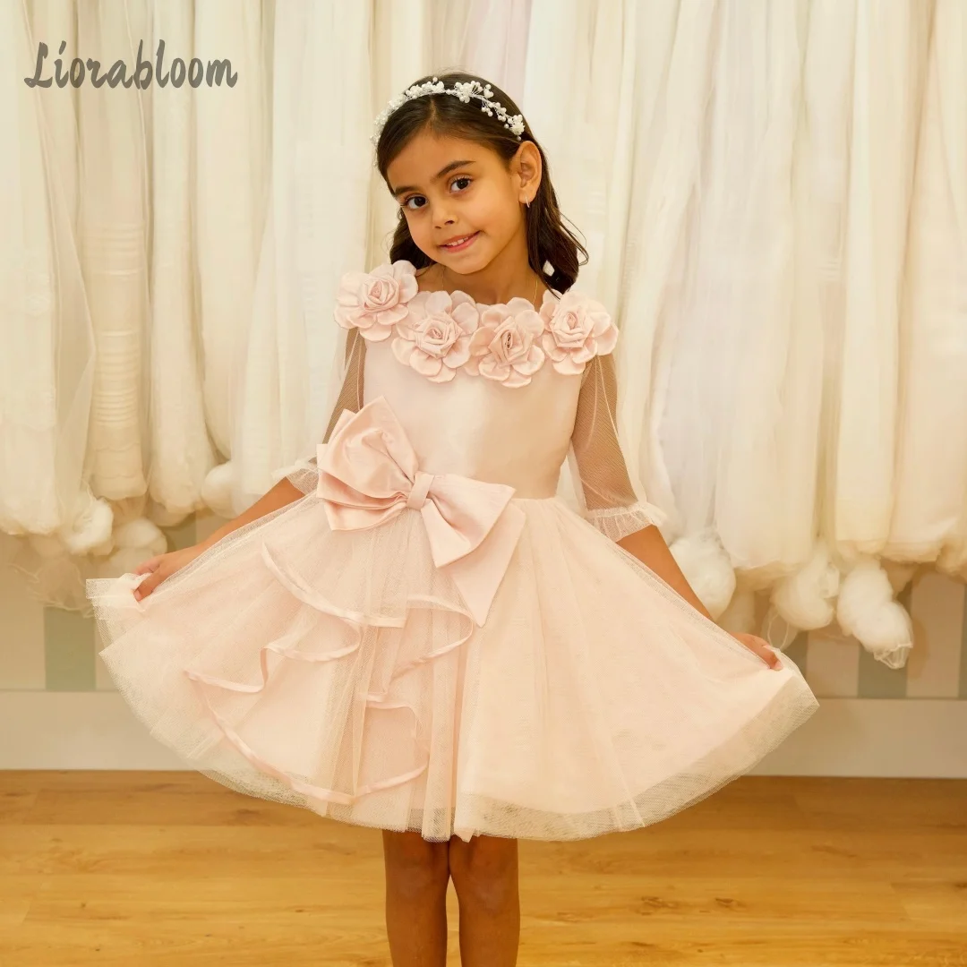 

Girls' Formal Attire Featuring 3D Floral Neckline Design Custom Multi-Colored Flower Girl Dress свадебное платье