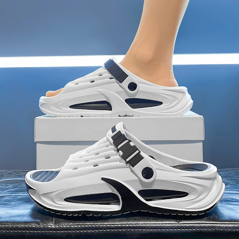 Men's Summer Outdoor Sports Sandals Anti-Slip Wear-Resistant Thick Bottom Slippers Two-Way Driving Beach Shoes Casual Slip-On