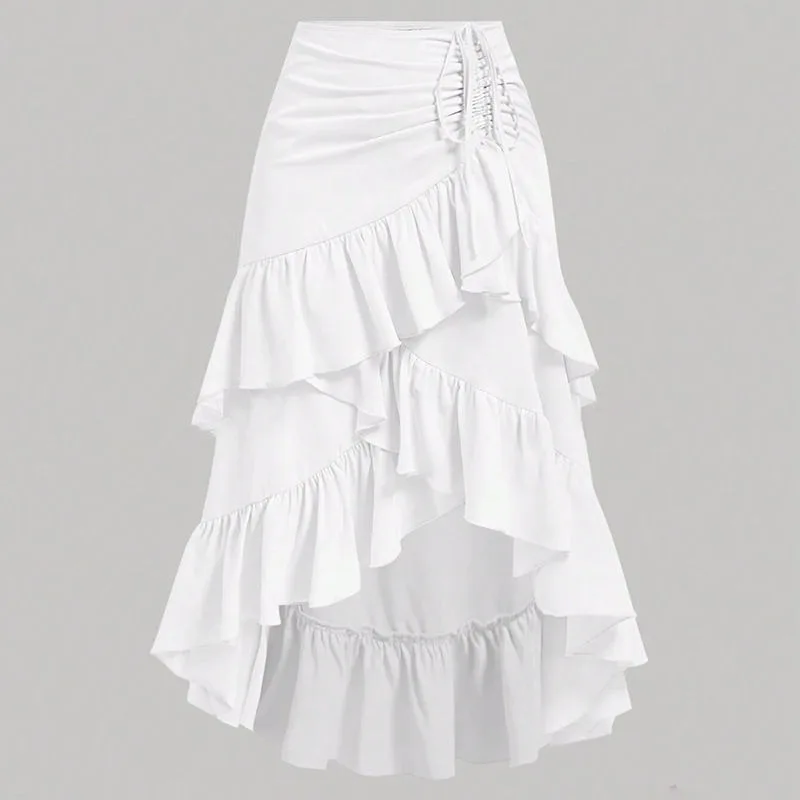 Irregular Ruffles Tiered Skirt Sweet Spicy Wind Layered Ruffle Edge Tied Skirt for Summer Holiday Sexy Elegant Women Beach Dress