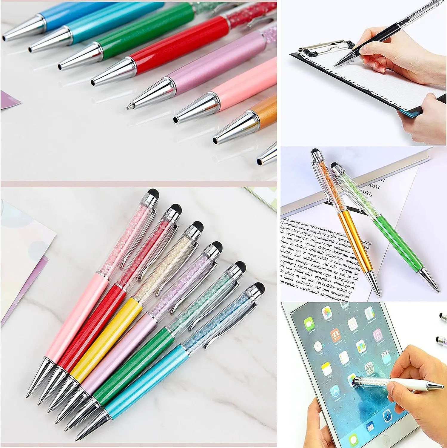 150 Pcs Metal Ballpoint Pens Shiny Crystal Diamond Screen Touch Pen Writing Tools Notes Labels Office School Stationery Supplies