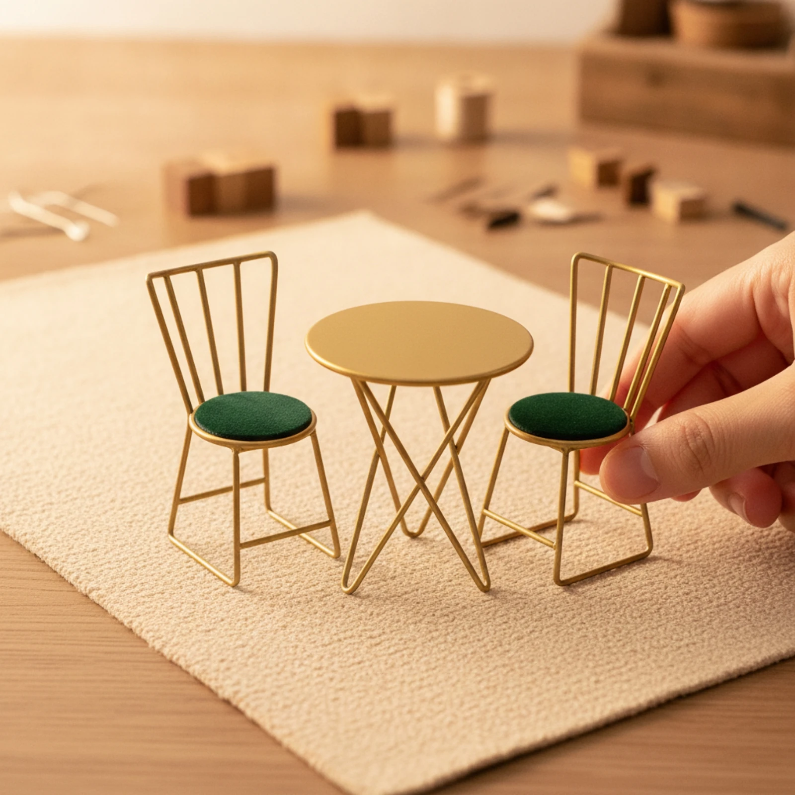 3 Pieces Blythe Doll Dining Set Realistic 1/6 Scale Metal Doll Furniture Metal Dollhouse Table and Chairs Compact