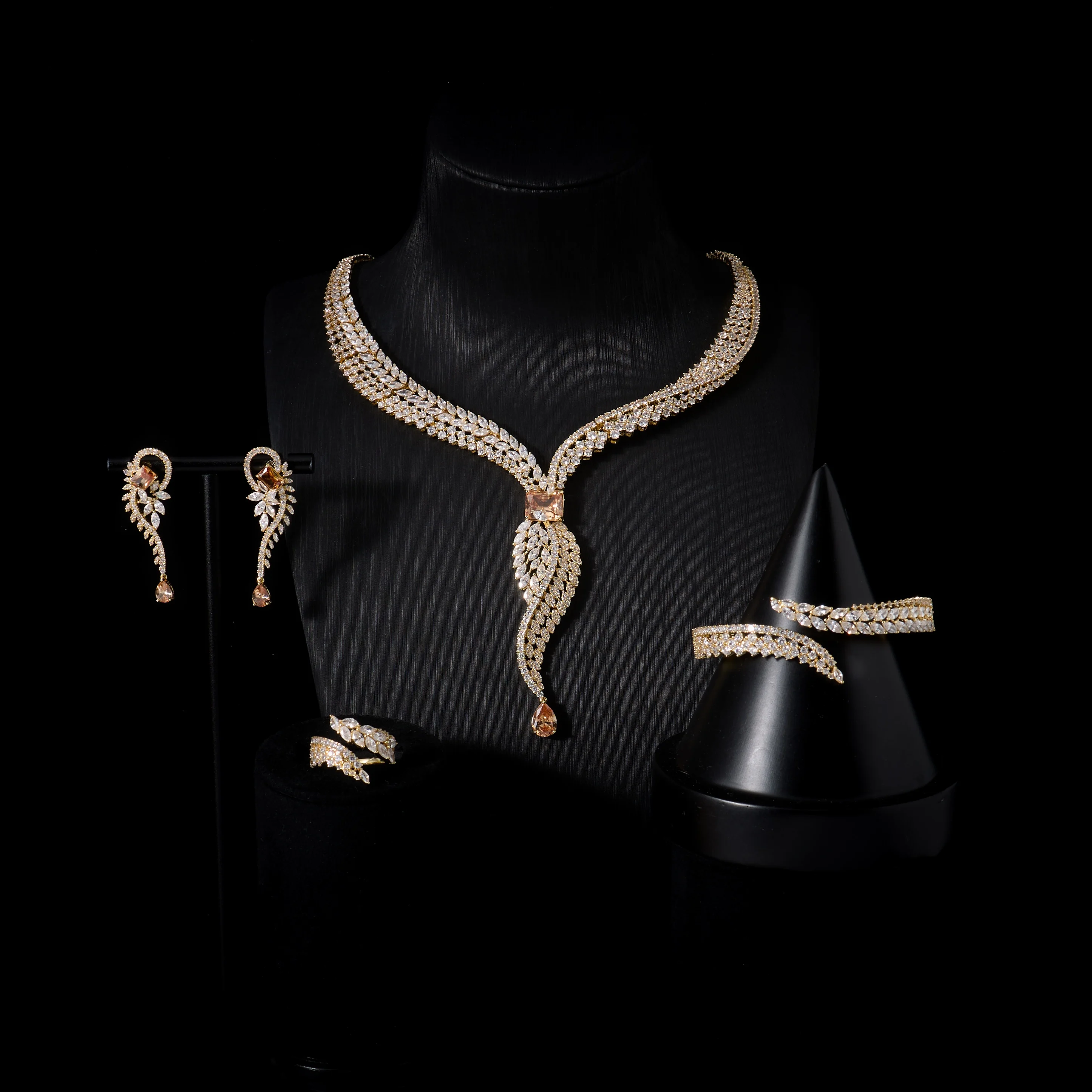

241201 Wedding Women Jewelry set Cubic Zirconia Bridal Necklace Sets DuBai Saudi Party Engagement Party Festival Jewel