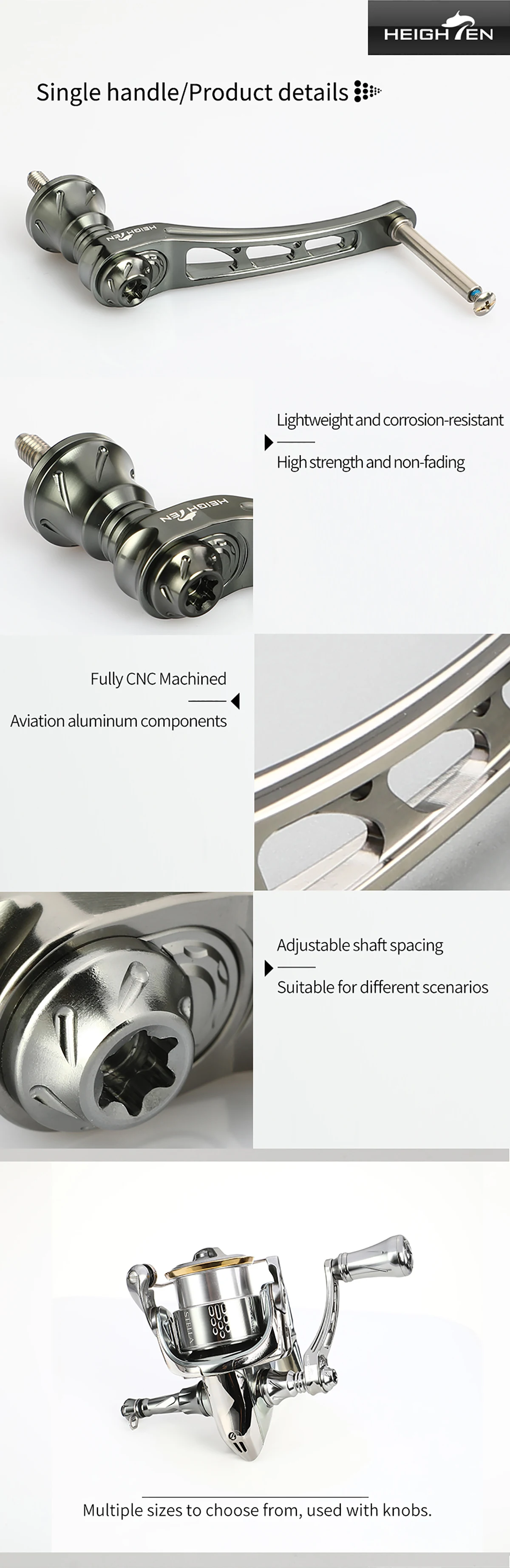HEIGHTEN Single-Shaft-Angelrollen-Modifikationszubehör, 45–50 mm, 55–60 mm, 65–70 mm, Angelausrüstung, kompatibel mit Rollen – Detail 3
