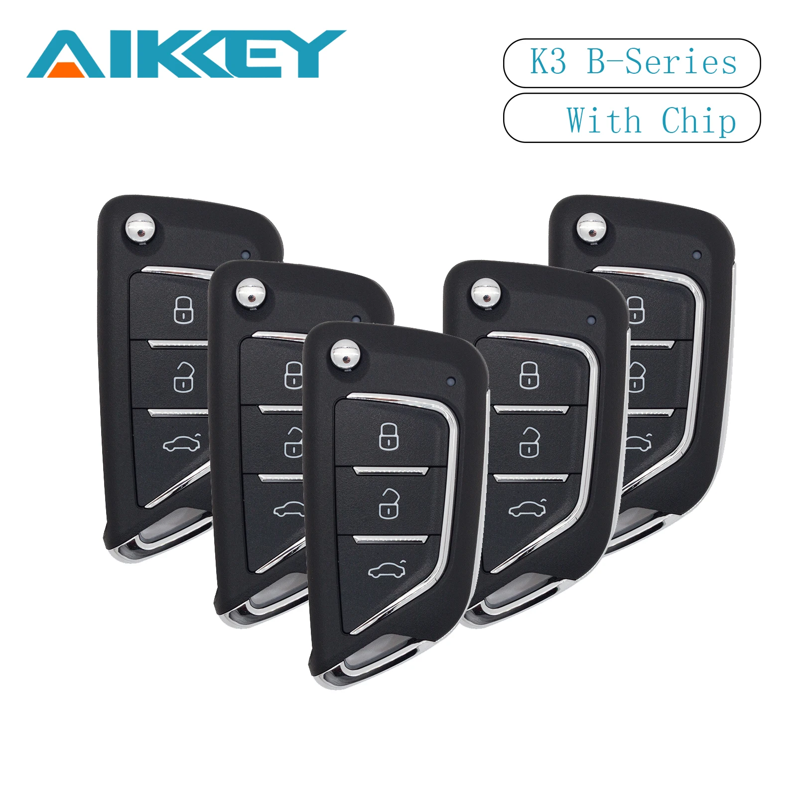 AIKKEY 5pcs K3 B Series 3 Buttons AIK Machine Universal Car Remote Key Fob with Chip Control Key Maker Replace