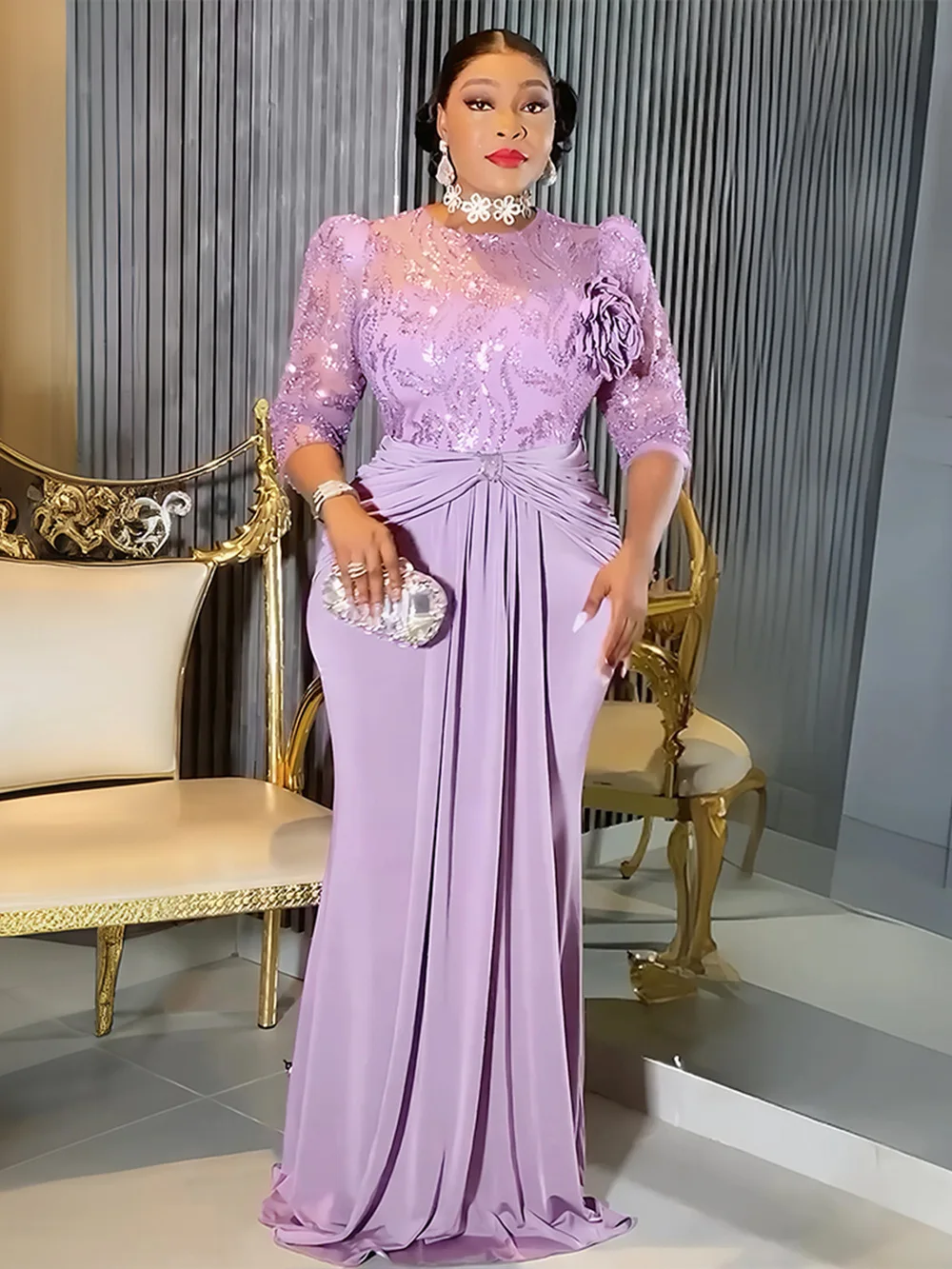 Vestidos de gasa de manga larga con lentejuelas, vestidos elegantes para mujer, fiesta, graduación, cumpleaños, noche, Maxi batas, ropa Dashiki africana, caftanes turcos