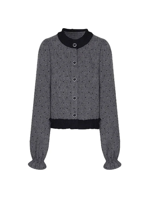 Retro Polka Dot Loose Fit feminino irt com punhos Sves e madeira ain renda emenda respirável longo Sve Top para meninas