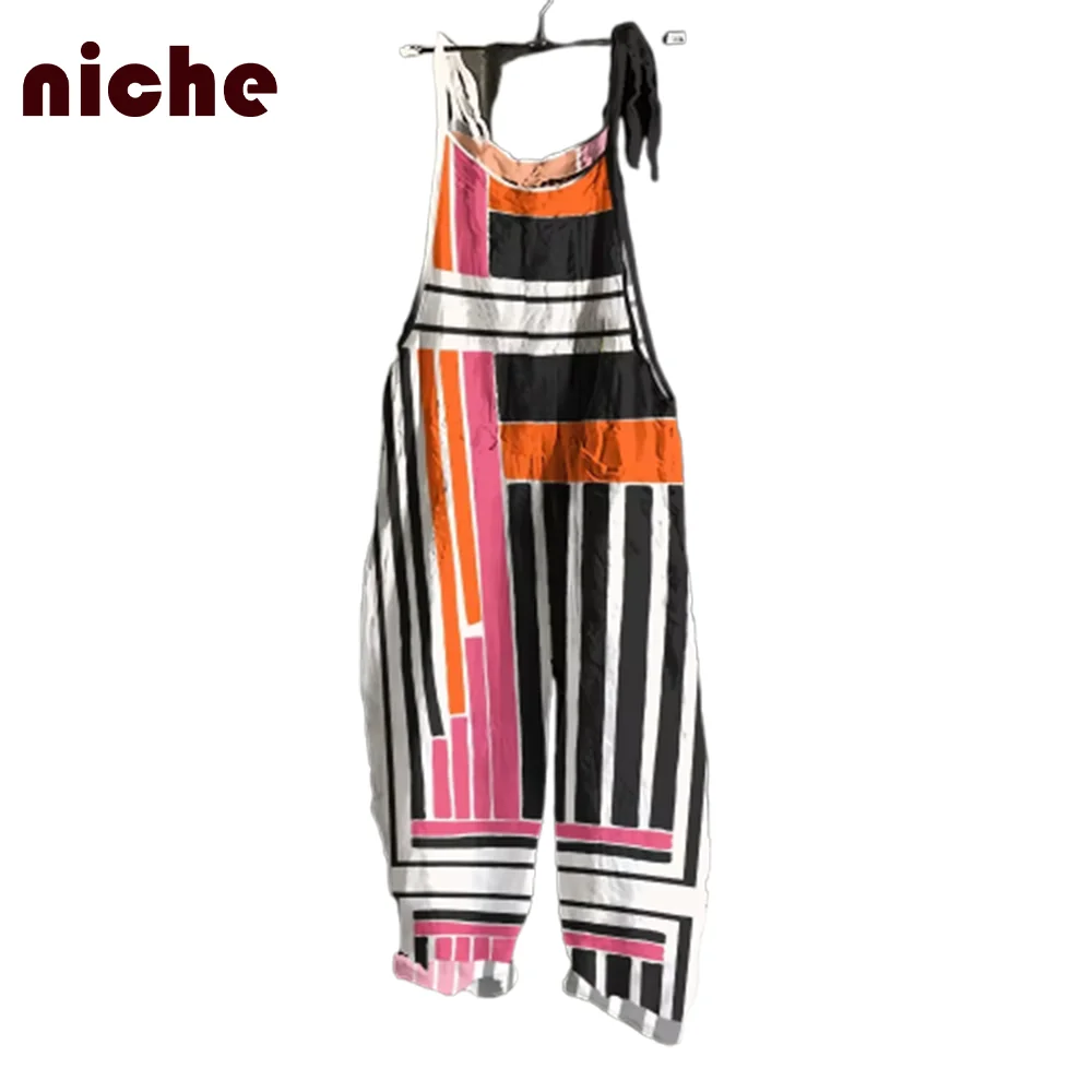 Women's Jumpsuit Simple Hand-Painted Contrasting Lines Striped Graphic Printing High Quality Fabric Trendy New Overalls