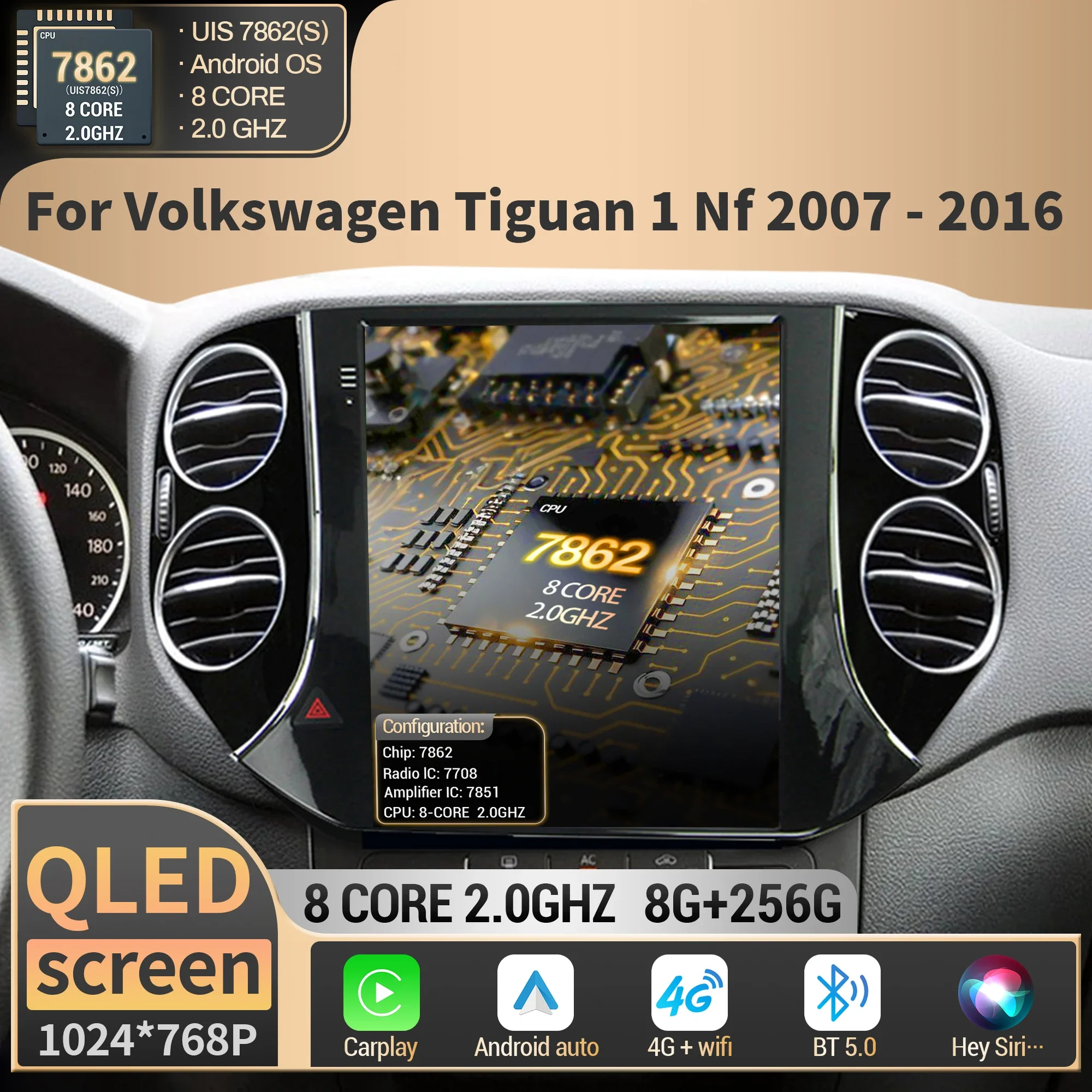 9.7 Inch For Volkswagen Tiguan 1 Nf 2007 2008 2009 2010-2016 Car Radio Navigation GPS BT Multimedia Stereo Touch QLED Screen