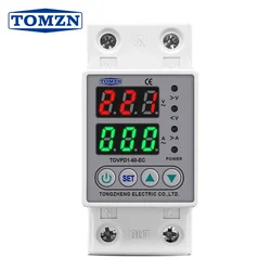 60A 230V Din rail adjustable over and under voltage protective device protector relay with over current protection Voltmeter